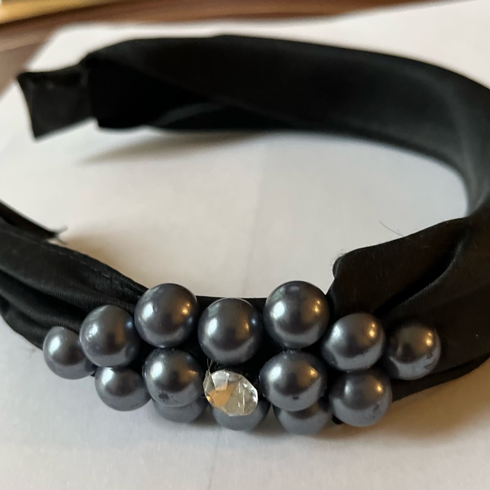Black satin pearl & crystal headband